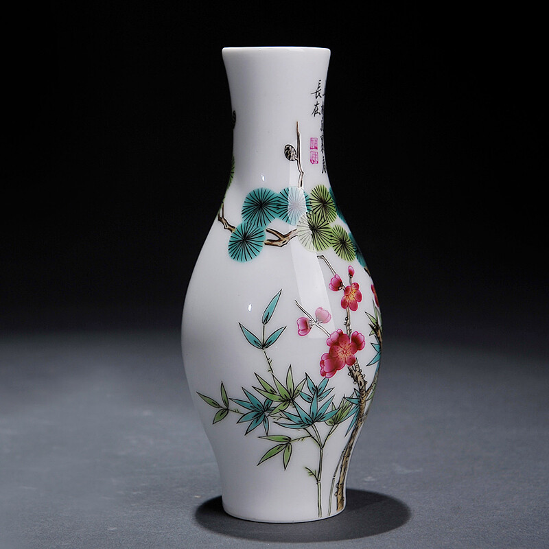 梵尼威 重器 仿清雍正景德鎮陶瓷琺瑯彩松梅竹橄欖瓶官窯級瓷器花瓶擺件【專注研究皇窯瓷】