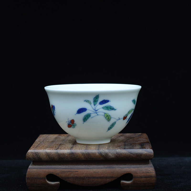 大明成化斗彩杯手繪茶杯景德鎮陶瓷茶具主人杯仿古瓷復古裝飾擺件