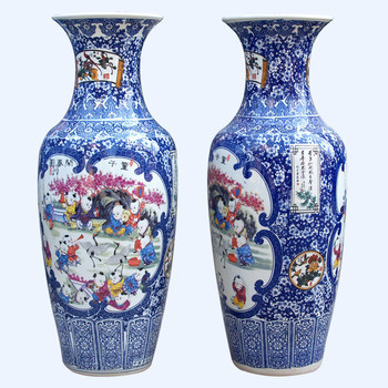 景德鎮(zhèn)陶瓷器落地大花瓶 仿古童子鬧春圖青花瓷 客廳擺件酒店裝飾 童子鬧春圖單個 童子鬧春圖90厘米一個【圖片 價格 品牌 報價】-